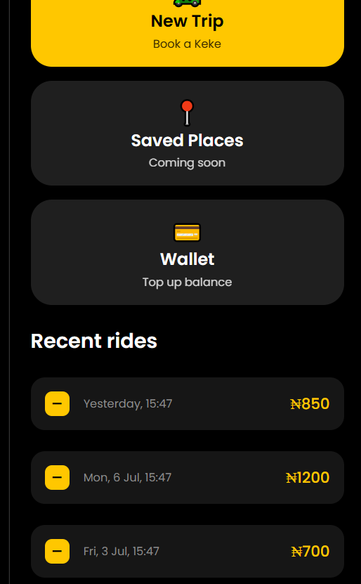 TRY rider app trip history